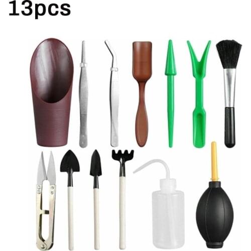 13PCS Mini Garden Tool Kit Scissor Brush Tweezers Succulent Planting Grow Flowers Shovel Watering Trim Gardening Portfolio Tools