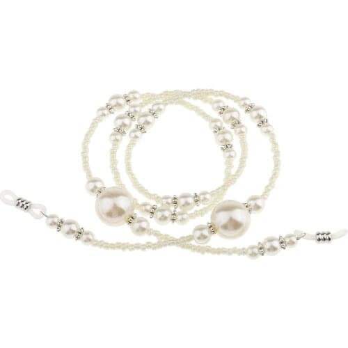 2pcs White Beads Pearl Eyewear Neck Lanyard Chain Cord Holder 78cm Necklace