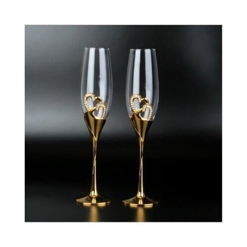 2PCS HEART-SHAPED RED WINE GLASS HIGH FOOT CRYSTAL GLASS GOLD SILVER DOUBLE CUP LOVERS CUP BIRTHDAY GIFT WEDDING DECORATION