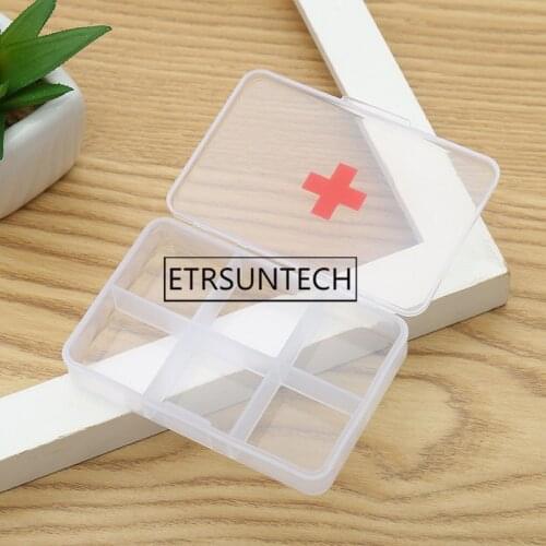 200pcs 6 Compartment Transparent Pill Box Medicine Container Storage Box Pill Parts Organizer Case
