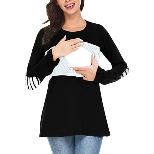 2020 spring new European and American pregnant women solid color stitching long-sleeved breastfeeding top T-shirt