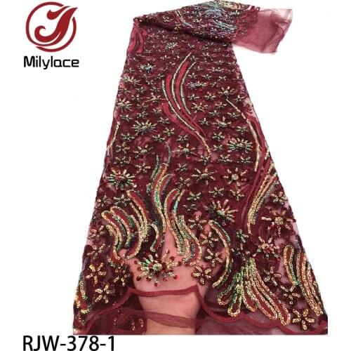 2020 High Quality African Sequins Lace Nigerian Mesh Lace Fabric Embroidered Lace Fabric for Dress RJW-378