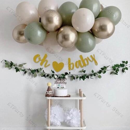23pcs Sage Green Balloons Garland Arch Kit Baby Shower Wedding Jungle Birthday Party Decorations Kids Cream Peach Balloon Arch