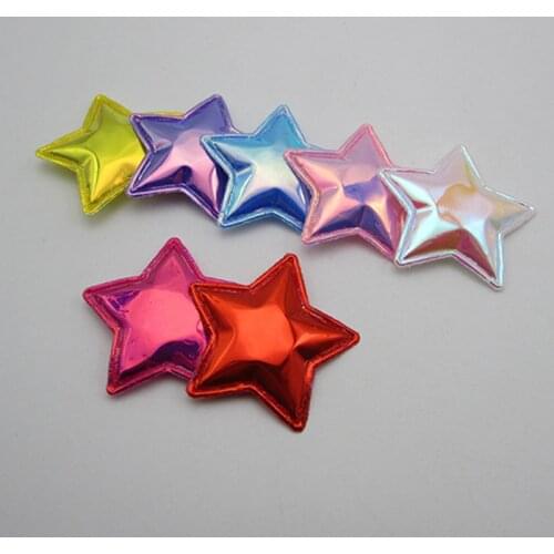 28pcs/lot 4.2cm Mix colors shiny Pu Star Padded Appliques For Baby Clip Accessories DIY Kid patches and Cake Insert Cards