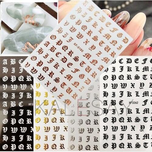 3D Nails Stickers for Nails Manicure Back Glue Black White Rose Gold Letter Nail Stickers Decoration Decals Design Accessoires