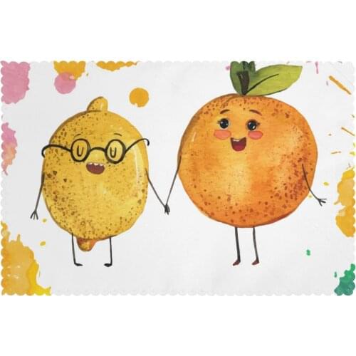 Placemat for dining table Friendship Watercolor Lemon Orange Heat-resistant Kitchen Dining 6 PCS Accessories