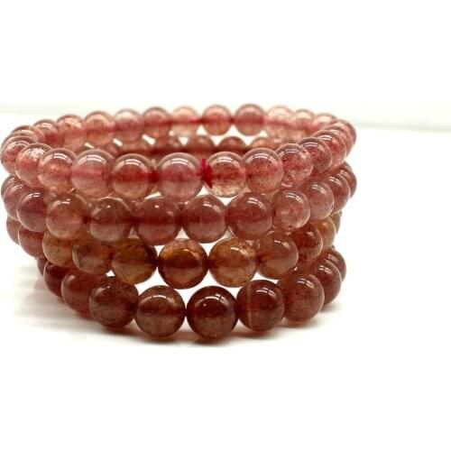 8mm Natural Red Strawberry Quartz Crystal Bracelets For Women Femme Charm Stretch Round Bead