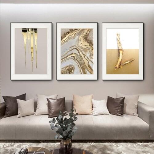 Abstract Gold Feather Print Poster Gold Leaf Abstract Painting Modern Art Poster Picture Living Room Modern Cuadros Canvas Art