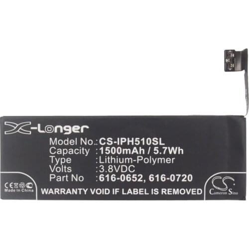 Cameron Sino 1500mAh Battery for Apple A1234,A1457,A1516,A1518,A1528,A1529,A1530,A1533,iPhone 5s, 616-0652,616-0720
