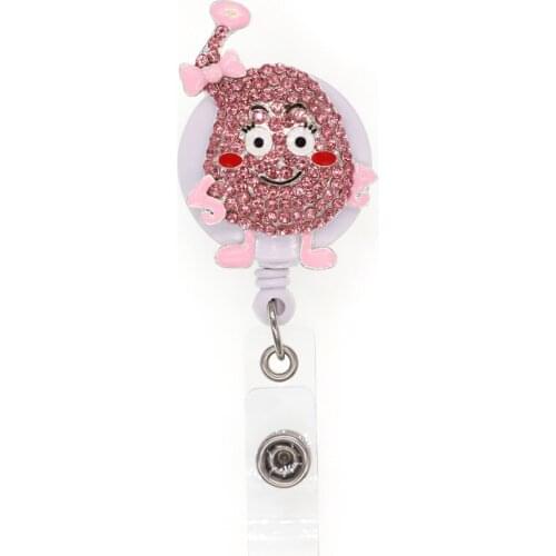Free shipping 10pcs Pink Rhinestone Cartoon Stomach Retractable ID Badge Holder For Gift Badge Reels