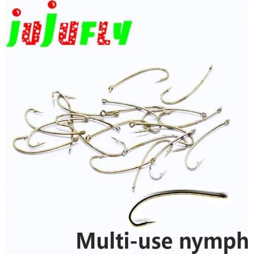 Bronze finish 40pcs multi-use fly tying nymph hooks 3X lengthened curved shank trout fly fishing hook size 8#12#16