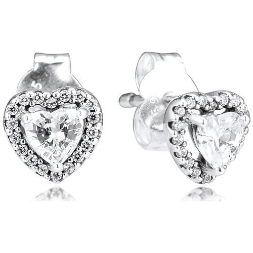 CKK Earring Sparkling Heart Stud Earrings Sterling Silver Jewelry 100% 925 Silver Women Brincos Pendientes Aretes De Mujer