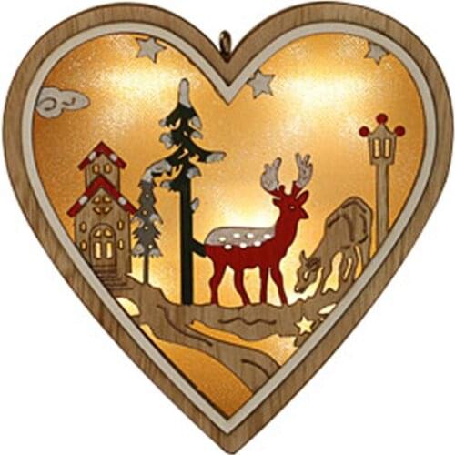 Wooden LED Lamps Star Heart Round Tree Shape Battery Powered Decorative Night Lamps Pendant Christmas Tree Hanging Decorations
