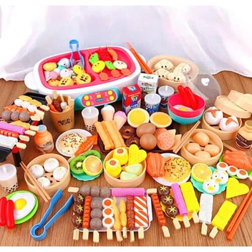 Kids Simulation Food Pretend Bbq Toy Play House Kitchen Decompression Barbecue Cooking Steamer Breakfast Set Childrenhot Pot Toy
