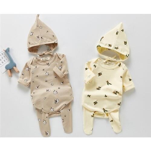 Baby Clothes Newborn Spring Infant Boys Clothes Cotton Toddler Baby Outfits Romper Pants Hat 3pcs Baby Boys Girls Clothing Set