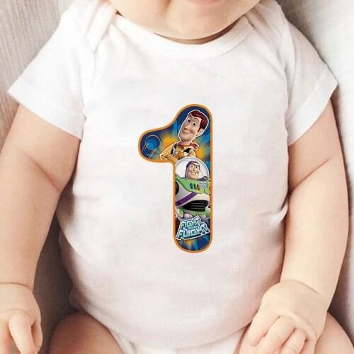 Baby Cartoon Birthday Toy Story Number 1 Print Newborn Romper Funny Gift Tshirt Baby 1 Year Old Toddler Jumpsuit Infant Bodysuit