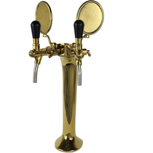Pub/bar beer tower dispenser with beer taps and badges /golden beer column