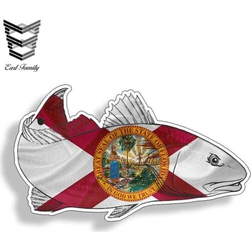 EARLFAMILY Florida FL Redfish Red Fish Stickers Printed Digital Vinyl Decal Fishing Drum Car Truck Boat Reel Decals Sticky
