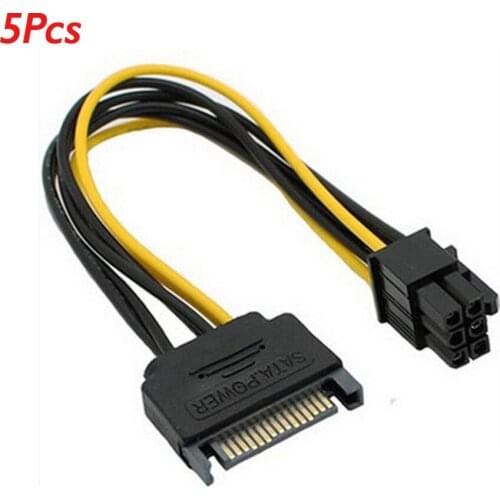 5Pcs SATA Power Cable 15 Pin To 6 Pin PCI EXPRESS PCI-E Sata Graphics Converter Adapter Video Card Power Cable Cord Approx 20cm