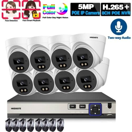 8CH HD 5MP POE NVR Kit CCTV Security Camera System Kit Indoor Dome Two-way Audio Video Security Surveillance POE IP Camera Kit