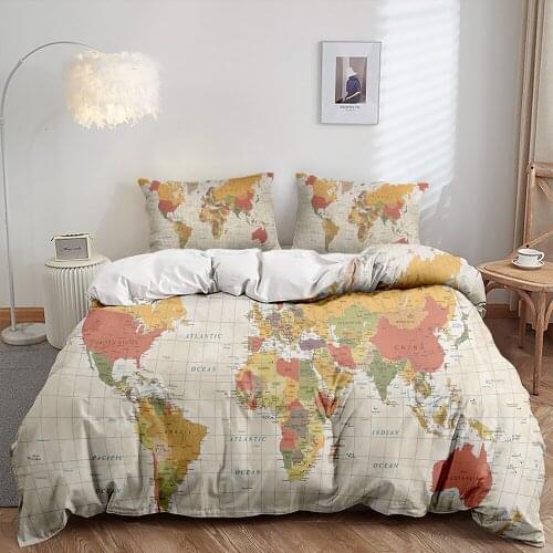 Queen King Single 3D Print International World Map Beding Set Custom Fashion Pillowcase Duvet Cover Modern Home Bedroom Decor