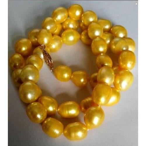 Beautiful NEW charming 12mm south seas pearl necklace 22inch Yellow Clasp