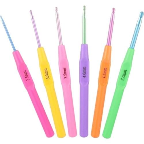Nonvor 6pcs 2.5-5.0mm Aluminum Crochet Hooks Plastic Handle Weave Crafts Multicolour Sewing Tools Hand Crafted Knitting Needles