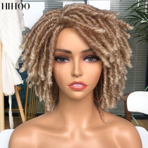 Dreadlock Curly Wig Soft Short Synthetic Natural Hair Wigs With Bangs For Black Women Ombre Crochet Twist Hair Wigs 14inch