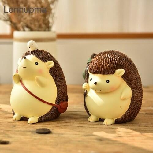 Lennuoma Creative Resin Hedgehog Piggy Bank Home Decoration Animal Statues Office Cute Gifts For Children