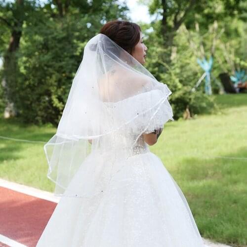 Ribbon Edge Veil Tulle Two Layers Short Bridal Veil With Comb Shining Sequin White Bride Veil Wedding Accessories Velo Sposa