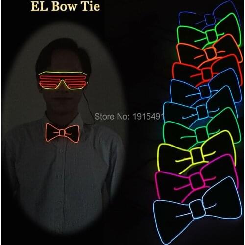 TOP Selling 10 Color Select Neon Led Light Up Butterfly Bowtie Holiday Lighting Illuminate EL Cold Light Tie for Rave Costume