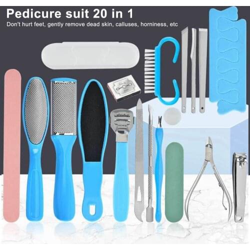 Manicure Set for Professional and Personal Use, 20 Pieces Stainless Steel and Plastic Nail Care Kit, Yellow/ Blue