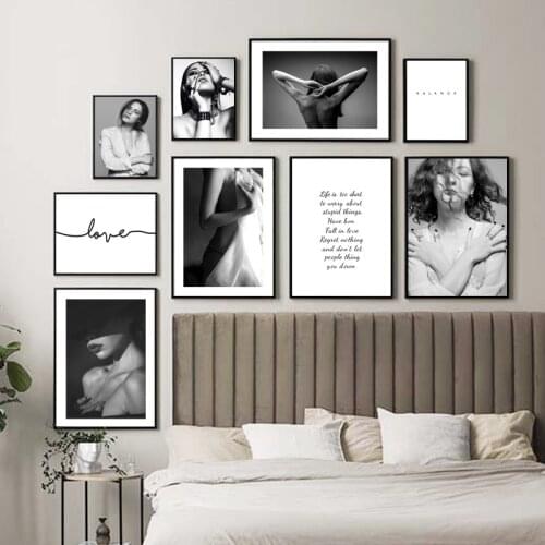 Fashion Black White Vintage Poster Sexy Girl Quotes Wall Art Print Canvas Painting Nordic Poster Wall Pictures For Living Room