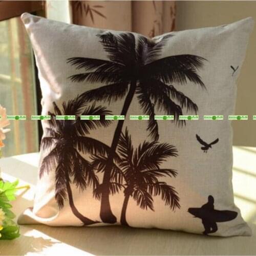 Linen Fabric Throw Pillow Cover 45cm Artificial Beach Palm Plant Tree print Decorative Cushion Cover in Home Sofa Bed Car AT031