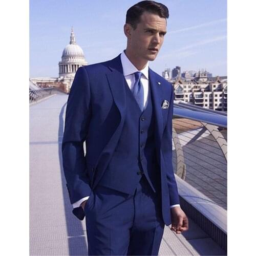 New Male dark blue Groom Tuxedos Black Lapel Groomsman Custom Made Costume Men suit Wedding dress mens Suits terno masculino