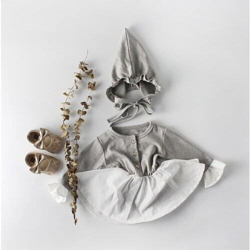 New Baby Girl Jumpsuit Spring Autumn Newborn Baby Girl Clothes Princess Lace Long Flared Sleeve Dress Romper+Hat 2Pcs Suit 0-18M