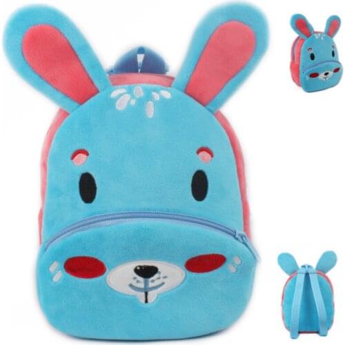 1-3 Years Carton Animal Blue Rabbit Plush Backpacks Bunny School Bags Kids Gift