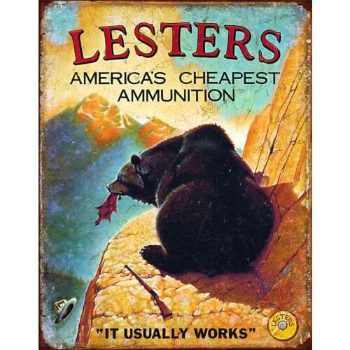 Desperate Enterprises Lesters Ammo Tin Sign, 12.5" W x 16" H