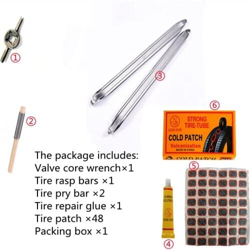 Motorcycle electric cars fill plastic tools, tire pieces, tire glue, valve core wrench, pry bar, filing tire, tire repair tool s