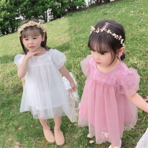 Girls Dresses for Childrens Clothes Summer New Princess Kids Fluffy Embroidery Fairy Lace Mesh Dress
