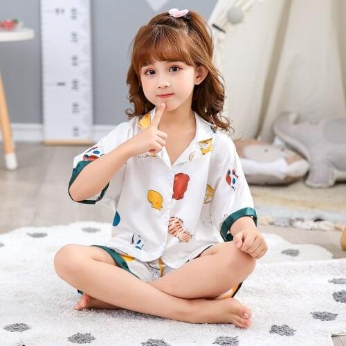 Teens Cartoon Cat Dinosaur Ice Silk Shorts Pyjamas Girls Casual Homeclothes Pajama Sets Boys Baby Sleepwear Childrens Clothing