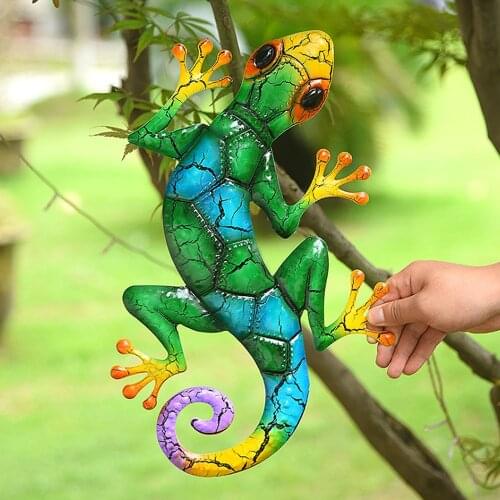 Gecko Pendant Home Décor Wall Decoration Animal Statues Sculptures Iron Garden Accessories Matte 43x27CM Metal Decorations