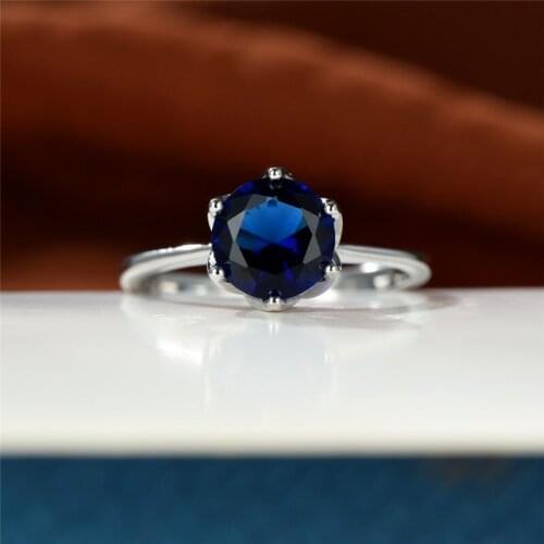 Simple Bride Round Stone Thin Engagement Ring Vintage Silver Color Wedding Ring Classic Female Blue White Zircon Rings For Women