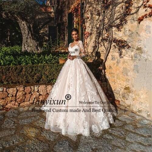 Luxury A Line Wedding Dresses V neck Lace Appliques Illusion Long Sleeves Wedding Dress Bridal Gowns Plus Size vestido de noiva