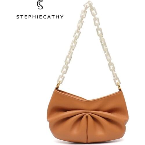 SC Fashion Genuine Leather Shoulder Bags For Women 2021 Brand Luxury Chain Cowhide Hobo Purse Female Half Moon Messenger Handbag