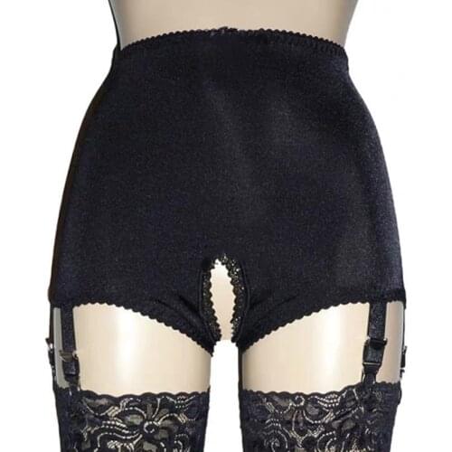 Open Crotch Shorts Garter Belt Crotchless Panty with Six Straps Suspender Belts for Stockings Pantyhose Exotic Lingerie