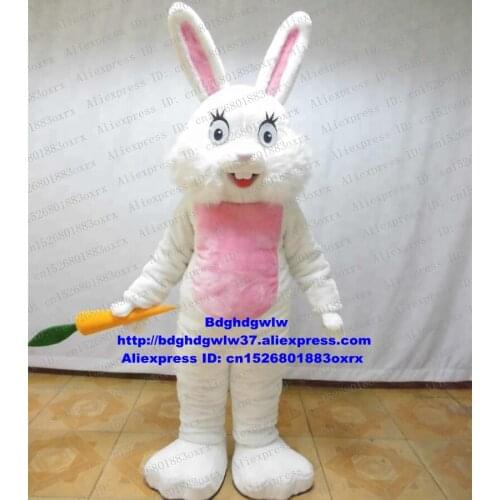 White Long Fur Easter Bunny Osterhase Rabbit Hare Mascot Costume Adult Character Ribbon-cutting Kindergarten Pet Shop zx2354