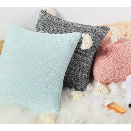 Knitted Luxury Cushion Cover 45X45Cm Vintage Pink Blue Gray Solid Pillowcase with Tassels for Home Decor Sofa Bed Pillowcase