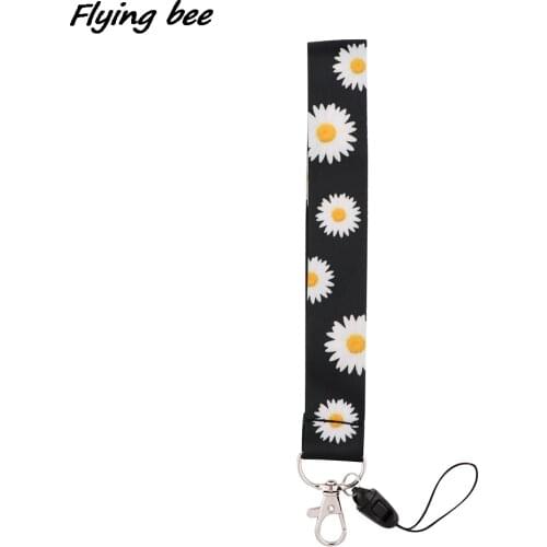 X1922 Flower Daisy Keychain Tags Strap Neck Short Lanyards For Keys ID Card Pass Gym Phone USB Badge Holder DIY Hang Rope