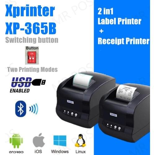 Xprinter XP-365B 20-80mm POS Thermal Receipt Label Dual-Purpose Printer USB Sticker Printer Barcode Make Machine for Supermarket